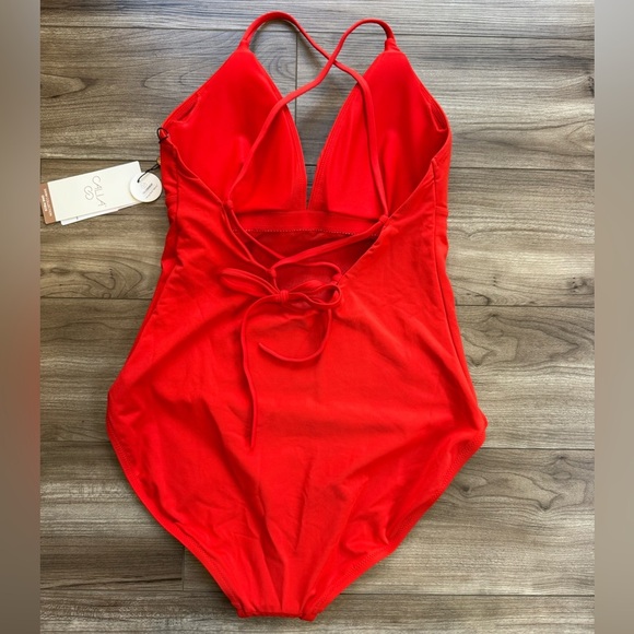 CALIA TRIANGLE STRAPPY BACK ONE PIECE SWIM BATHING SUIT SZ 8 (A-C) FRESH RED NWT - Picture 6 of 10